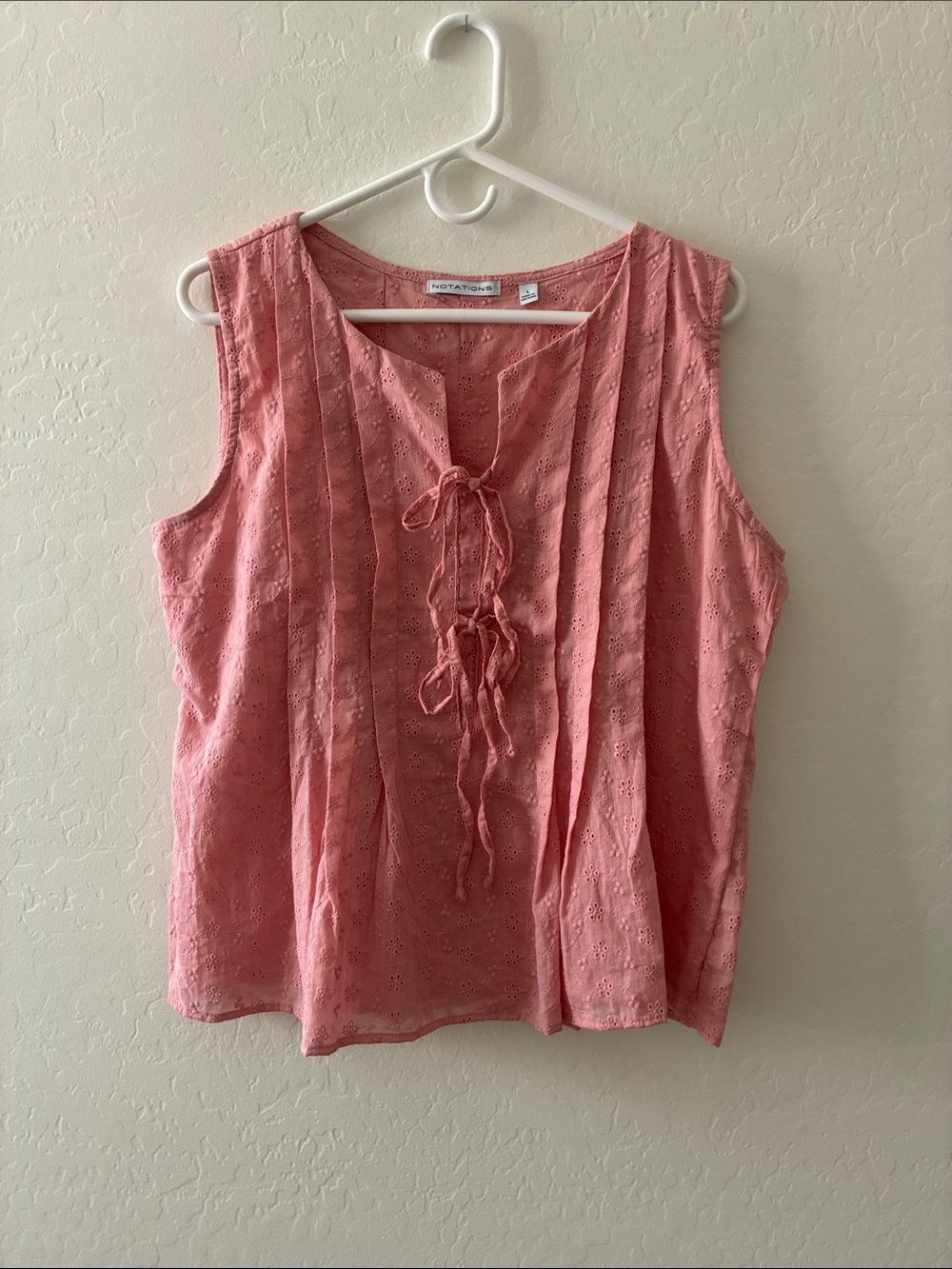 Notations Dusty Rose Eyelet Tie-Front Sleeveless Top